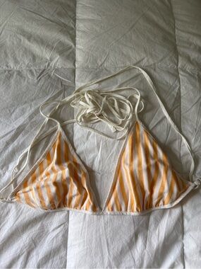 Free people Striped linen Triangle Bikini Top in Yellow and creamy white